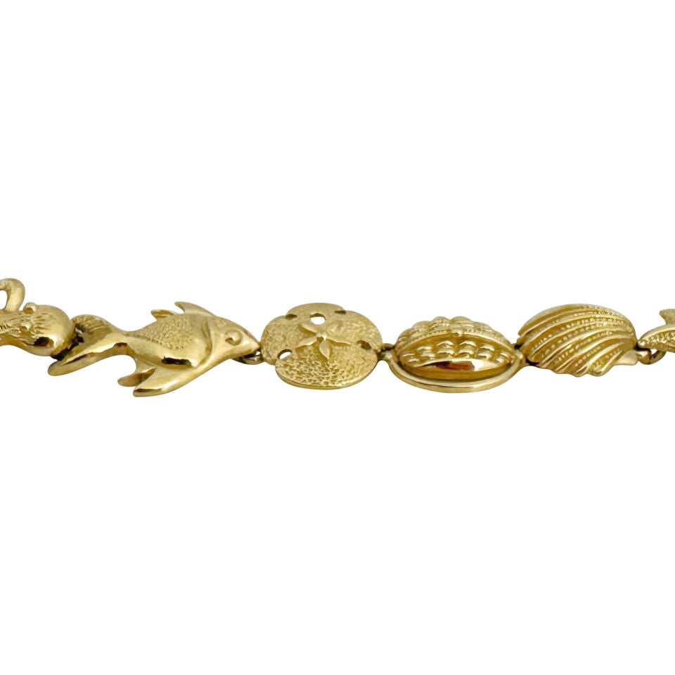 14k Yellow Gold 26.2g Ladies Vintage 20mm Ocean Beach Link Bracelet 7.25"