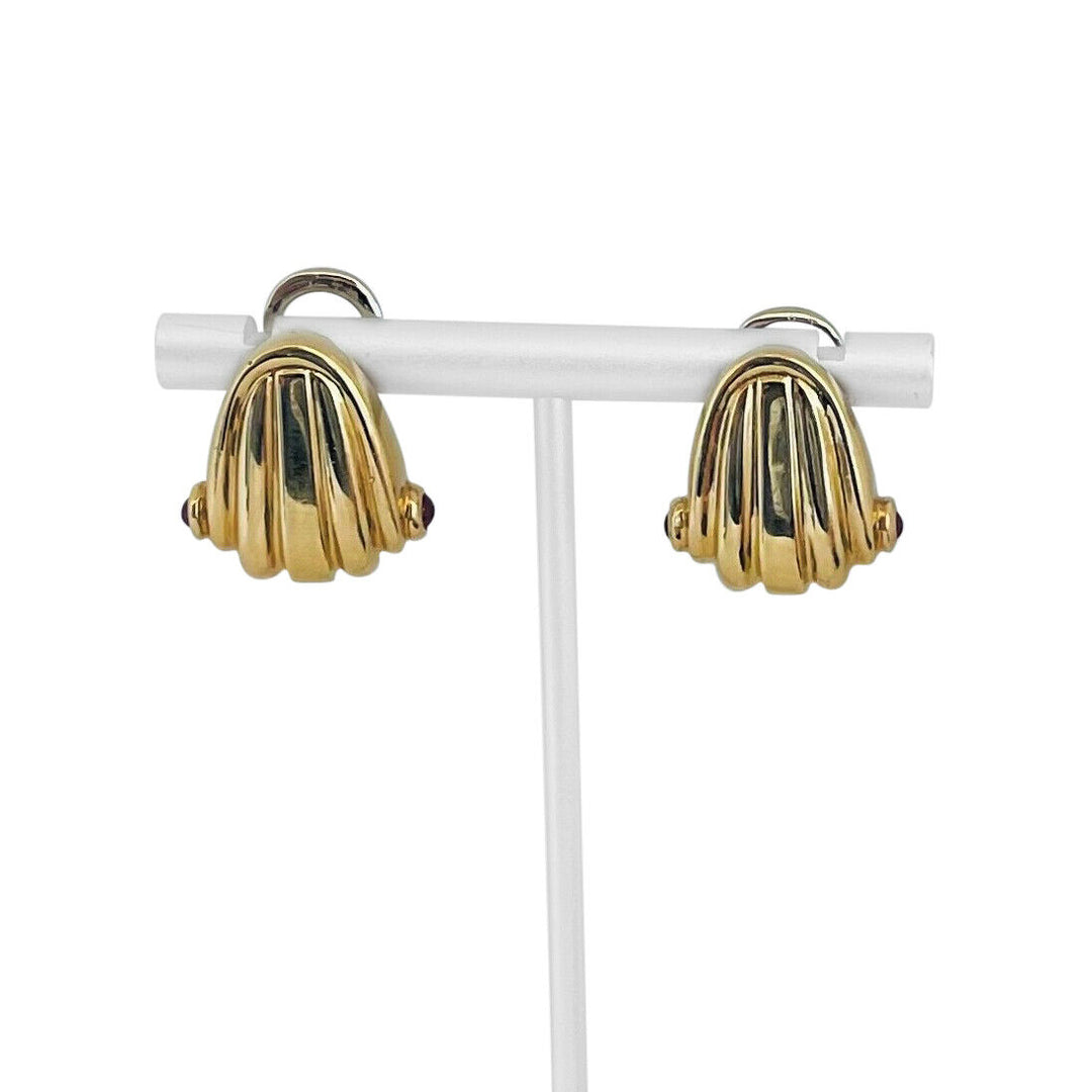 Cartier Vintage Mid Century 18k Yellow Gold and Ruby Earrings