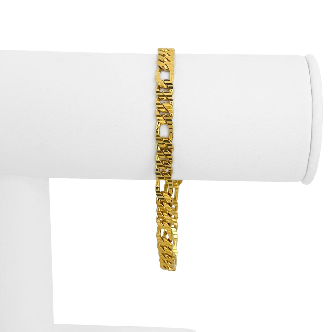 24k Pure Yellow Gold 19.4g Solid Diamond Cut 5mm Figaro Link Bracelet 7"