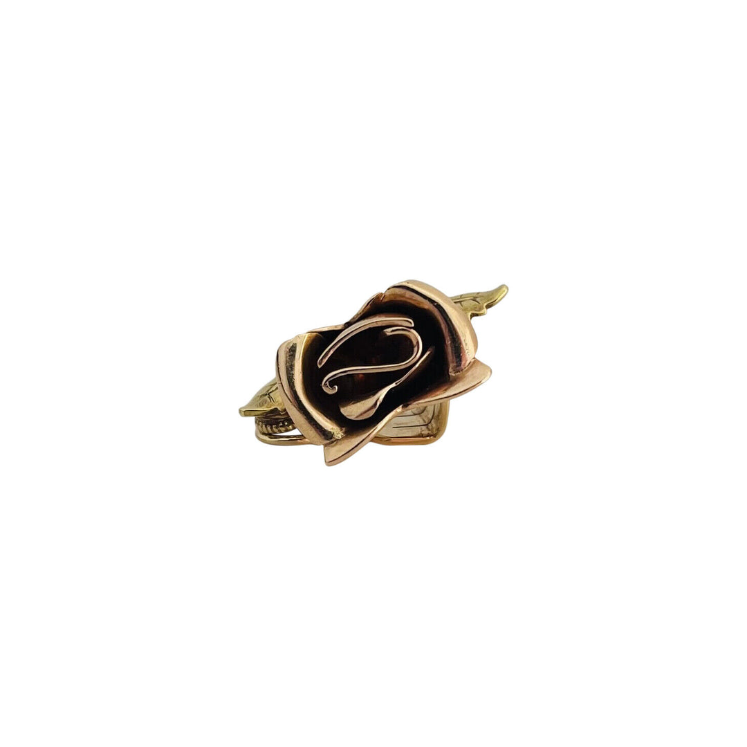 Cartier Vintage 18k Rose & Yellow Gold Platinum and Diamond Rose Earclips 1940