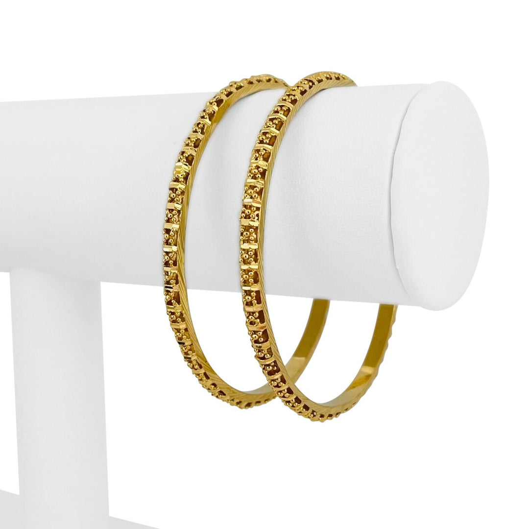 Pair of 22k Yellow Gold 20.9g Diamond Cut Fancy Beaded Bangle Bracelets 7.5"