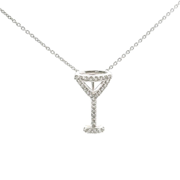 Brand New 14k White Gold and Diamond Martini Glass Pendant Necklace 16