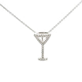 Brand New 14k White Gold and Diamond Martini Glass Pendant Necklace 16"