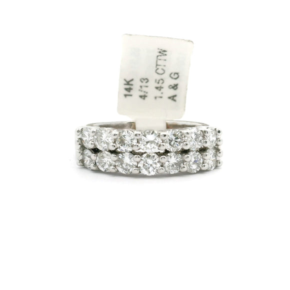 14k White Gold and 1.45cttw Diamond Two Row Half Eternity Band Ring Size 7.5