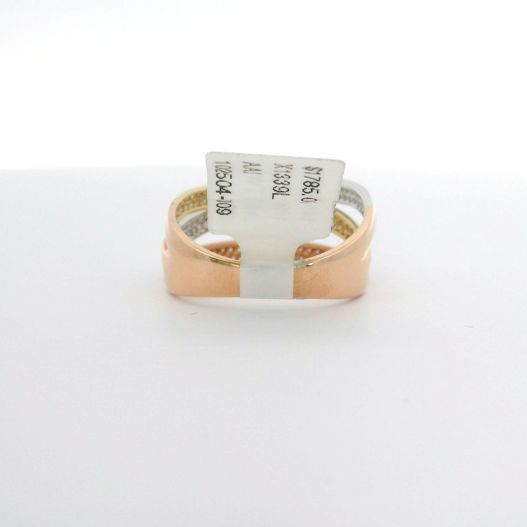 Brand New 14k Yellow White and Rose Gold Diamond Rolling Band Ring Size 7.5