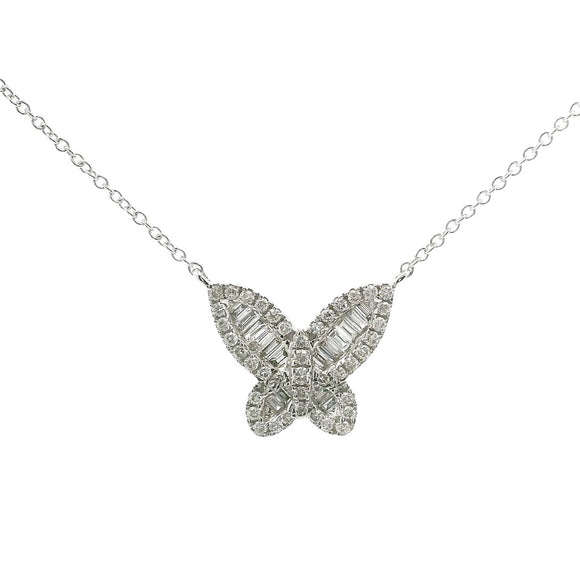 Brand New 14k White Gold and Diamond Butterfly Pendant Necklace 15-17