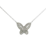 Brand New 14k White Gold and Diamond Butterfly Pendant Necklace 15-17"