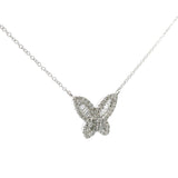 Brand New 14k White Gold and Diamond Butterfly Pendant Necklace 15-17"