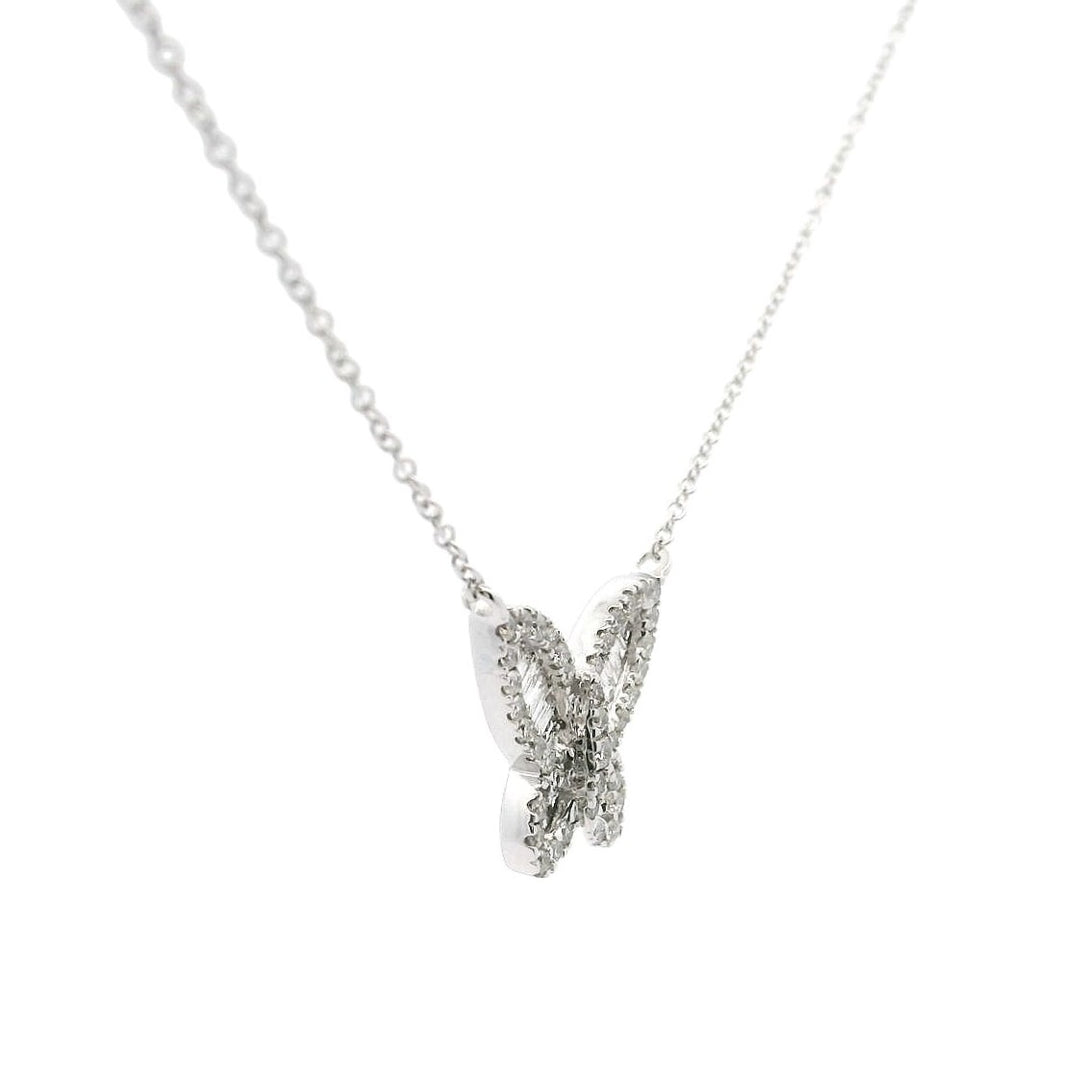 Brand New 14k White Gold and Diamond Butterfly Pendant Necklace 15-17"