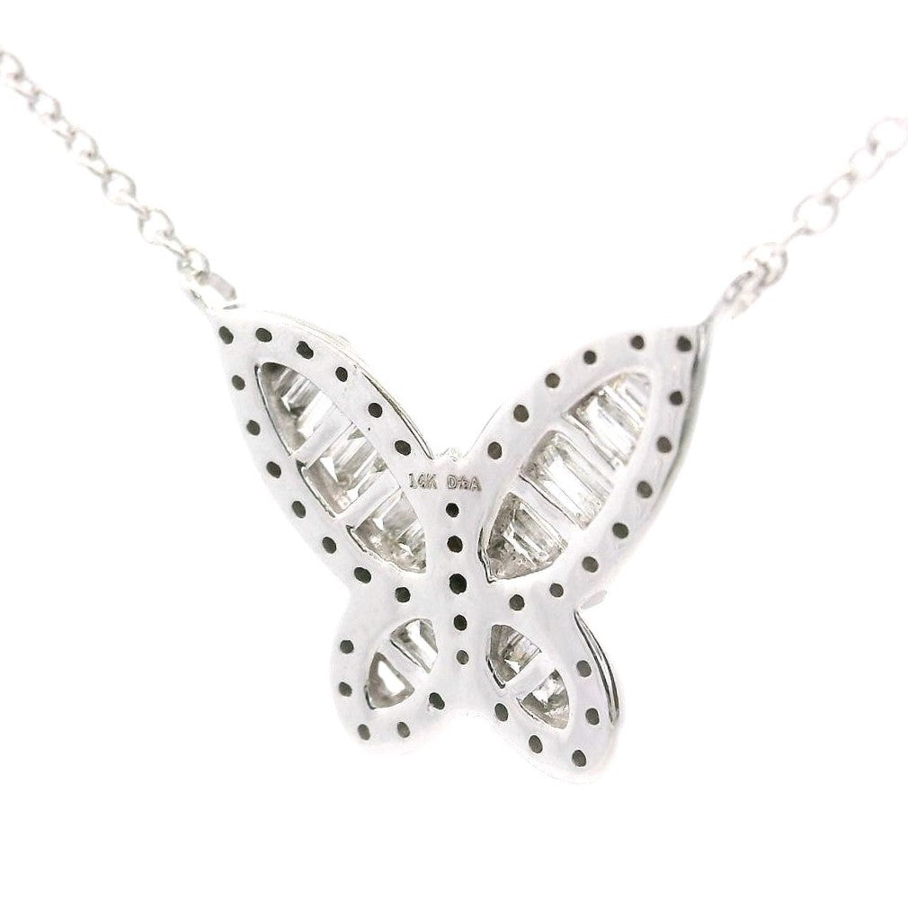 Brand New 14k White Gold and Diamond Butterfly Pendant Necklace 15-17"