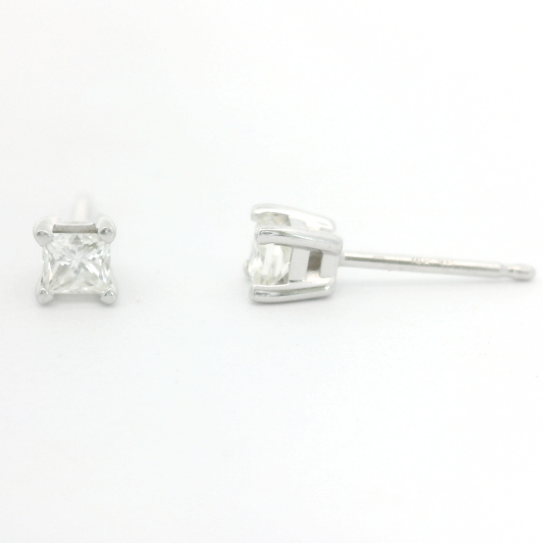 Brand New 1/3cttw Princess Cut Diamond Stud Earrings 14k White Gold