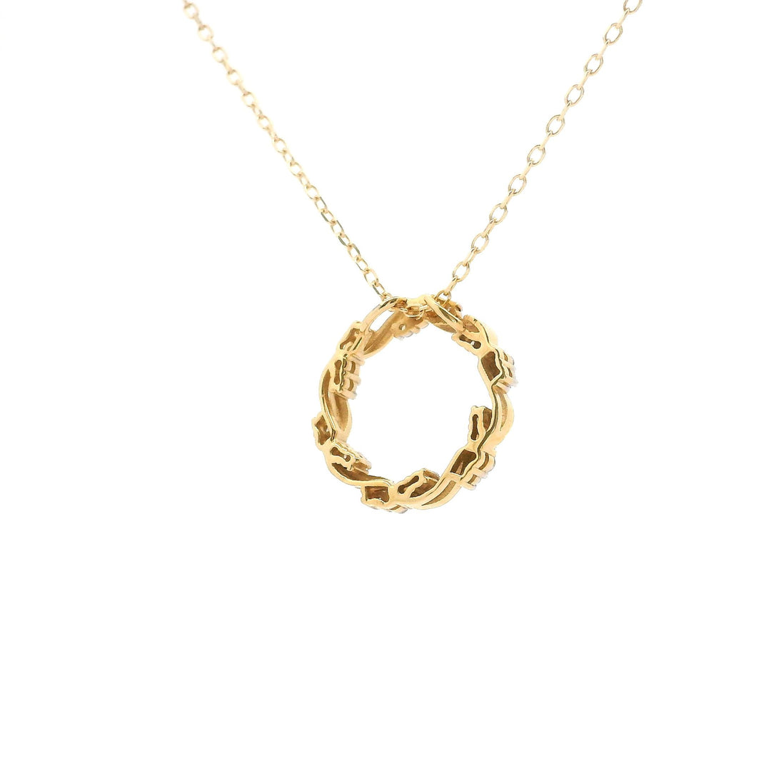 Brand New 14k Yellow Gold and Diamond Circle Pendant Necklace 18"