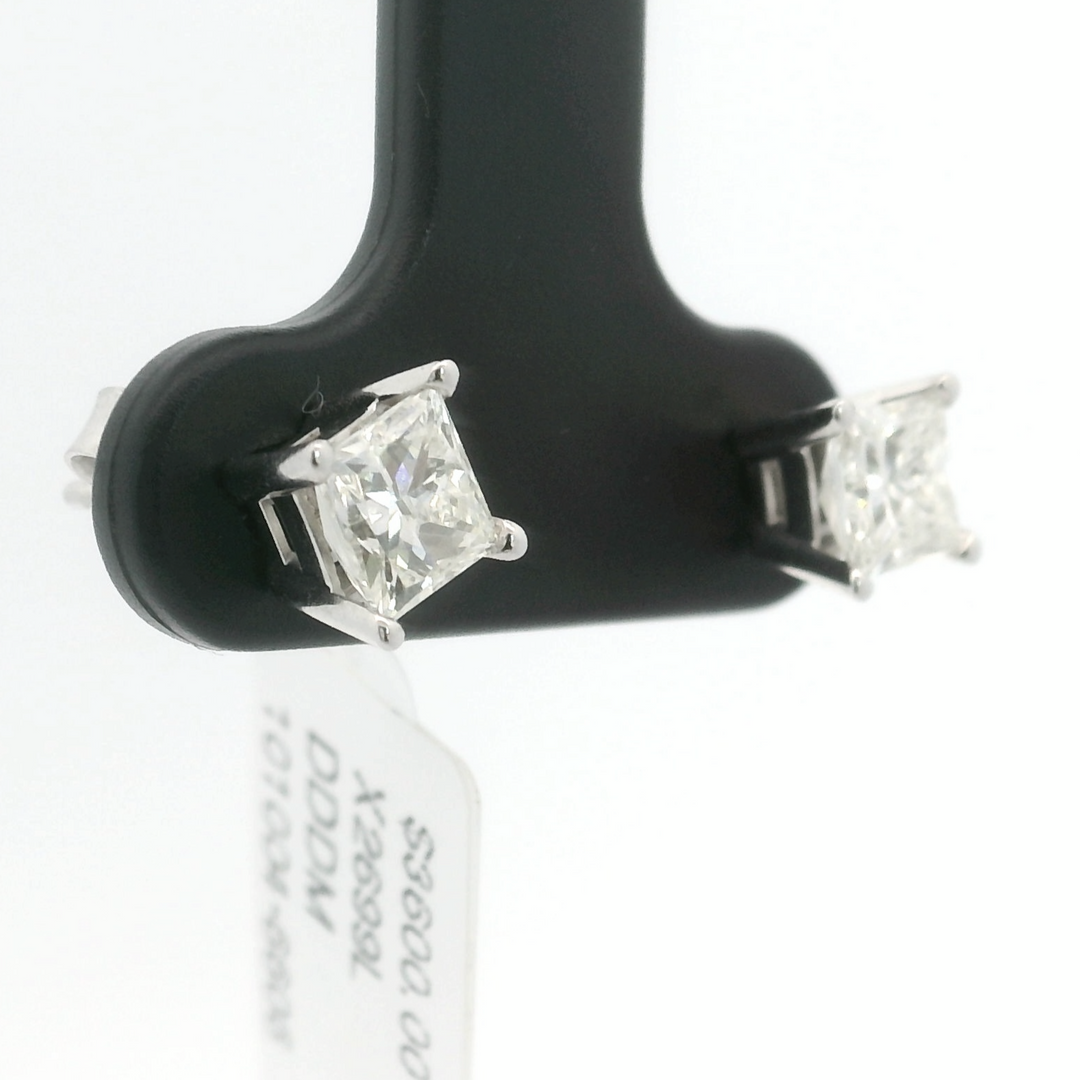 Brand New 1cttw Princess Cut Diamond Stud Earrings 14k White Gold