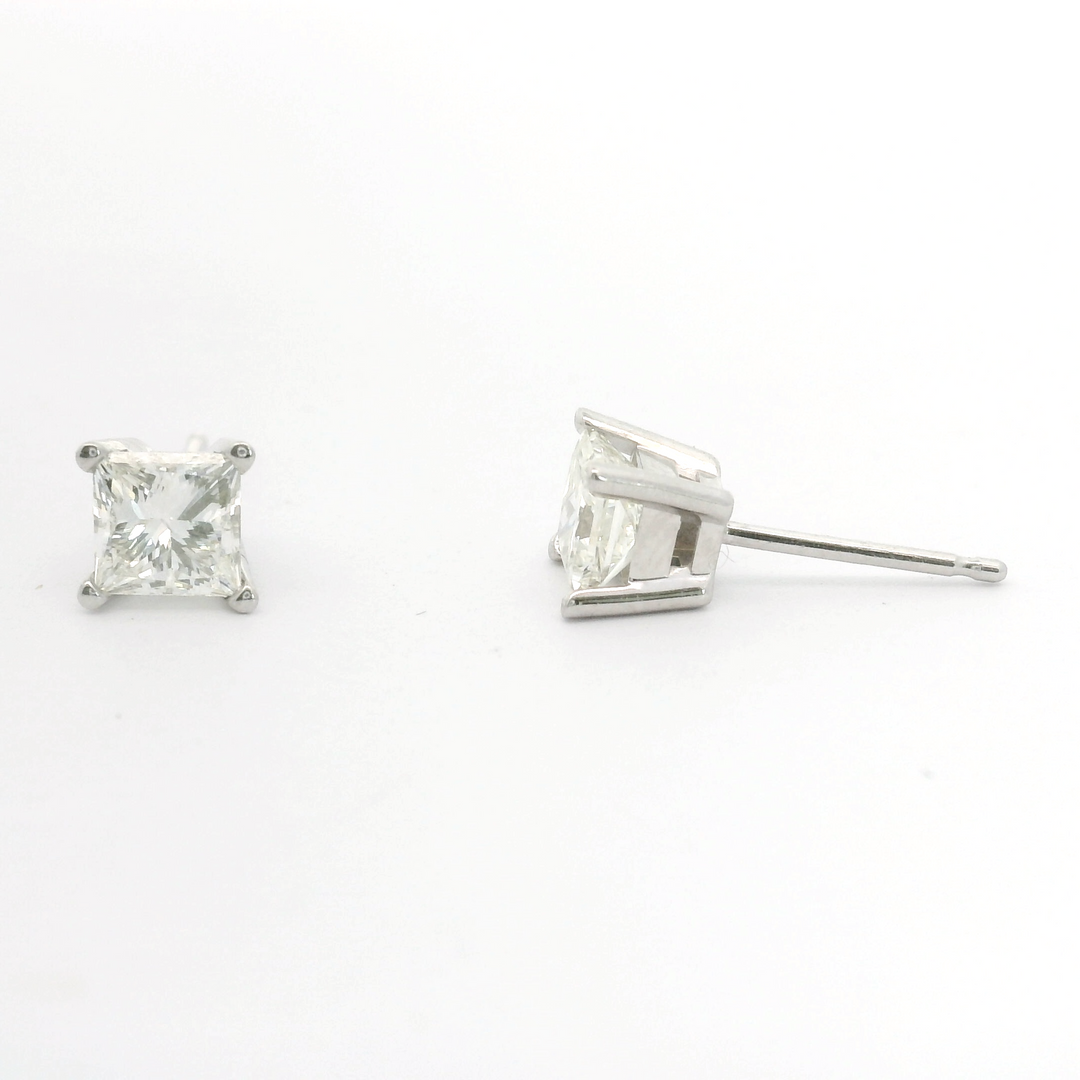 Brand New 1cttw Princess Cut Diamond Stud Earrings 14k White Gold