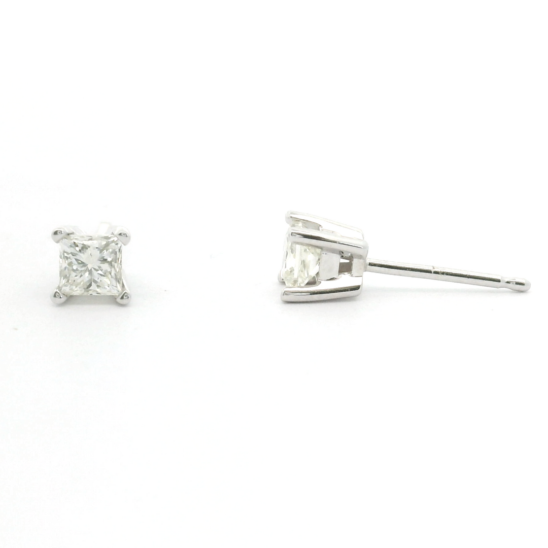 Brand New 1/2cttw Princess Cut Diamond Stud Earrings 14k White Gold