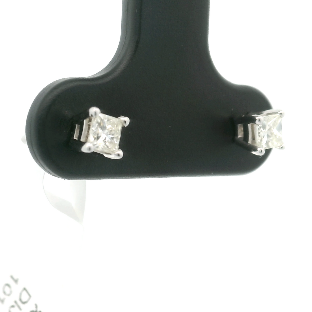 Brand New 1/4cttw Princess Cut Diamond Stud Earrings 14k White Gold