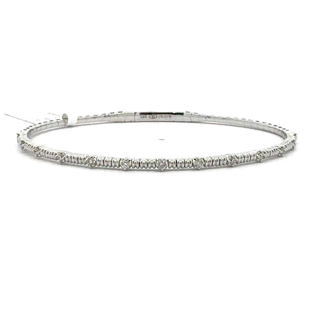 Brand New 14k White Gold and Diamond Bangle Bracelet 7"