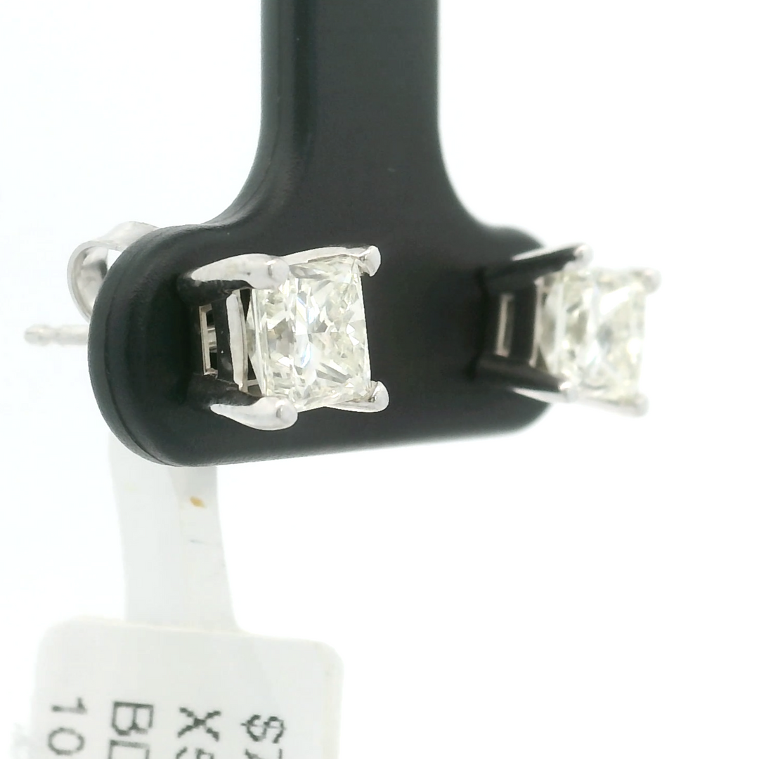 Brand New 1.5cttw Princess Cut Diamond Stud Earrings 14k White Gold