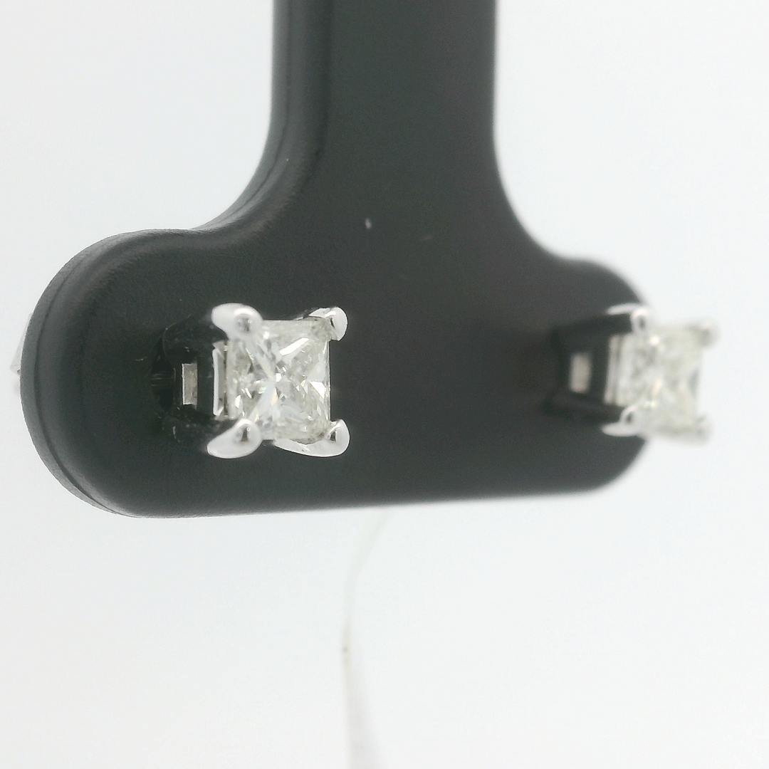 Brand New 3/8cttw Princess Cut Diamond Stud Earrings 14k White Gold