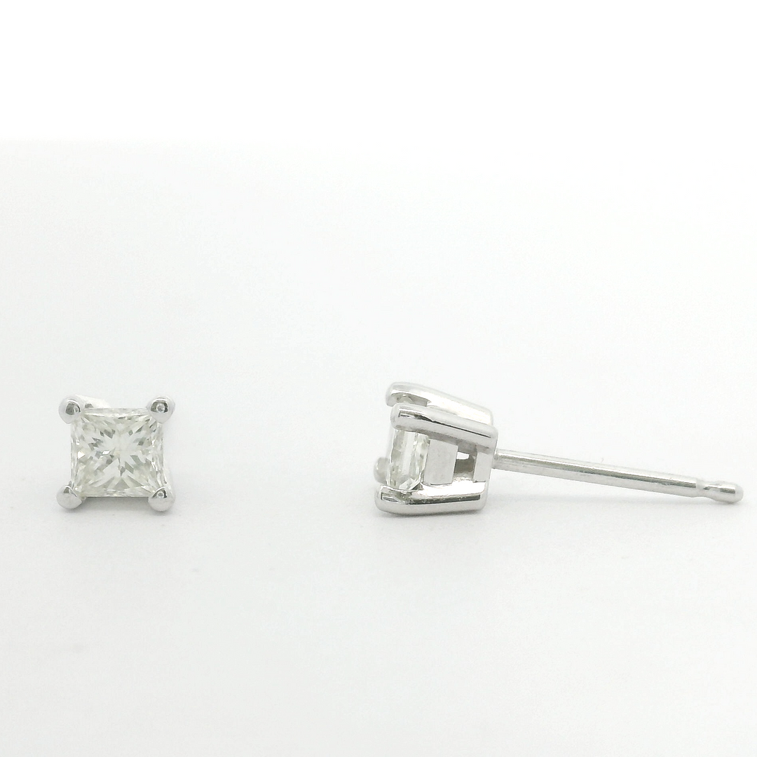 Brand New 3/8cttw Princess Cut Diamond Stud Earrings 14k White Gold