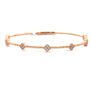 Brand New 14k Rose Gold and Diamond Clover Station Flex Bangle Bracelet 7"