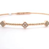 Brand New 14k Rose Gold and Diamond Clover Station Flex Bangle Bracelet 7"