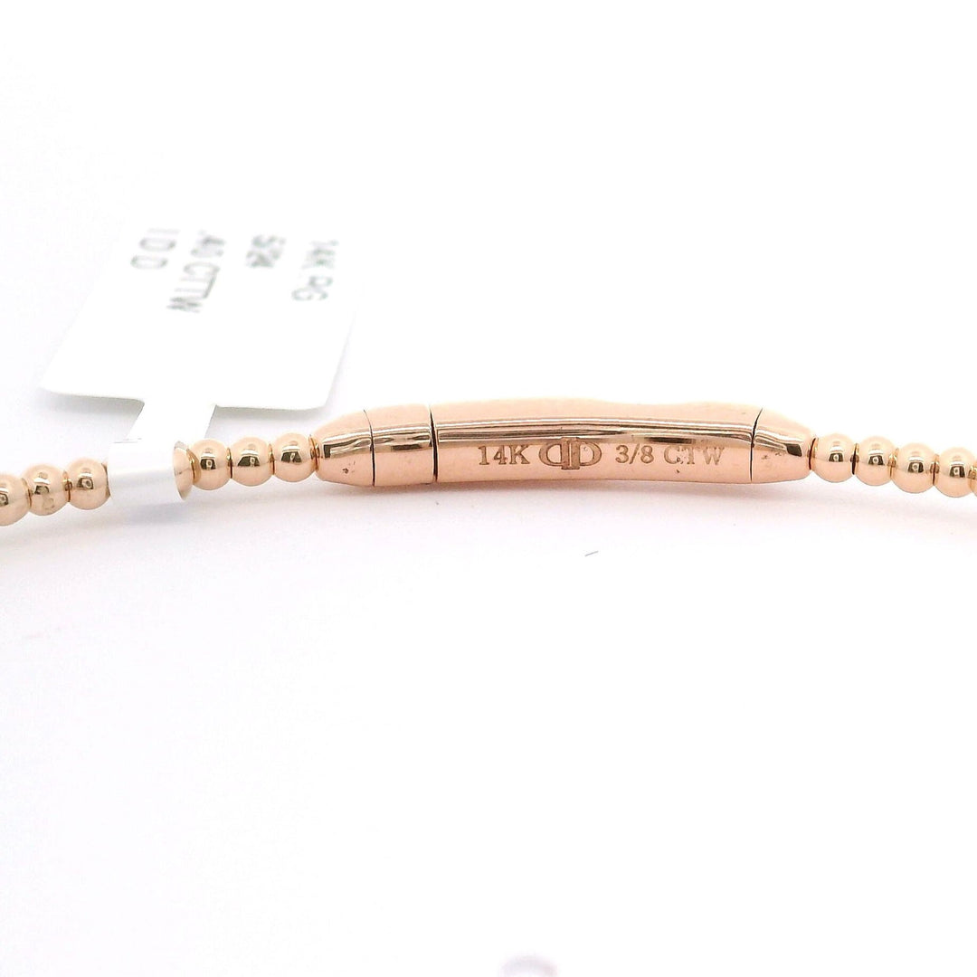 Brand New 14k Rose Gold and Diamond Clover Station Flex Bangle Bracelet 7"