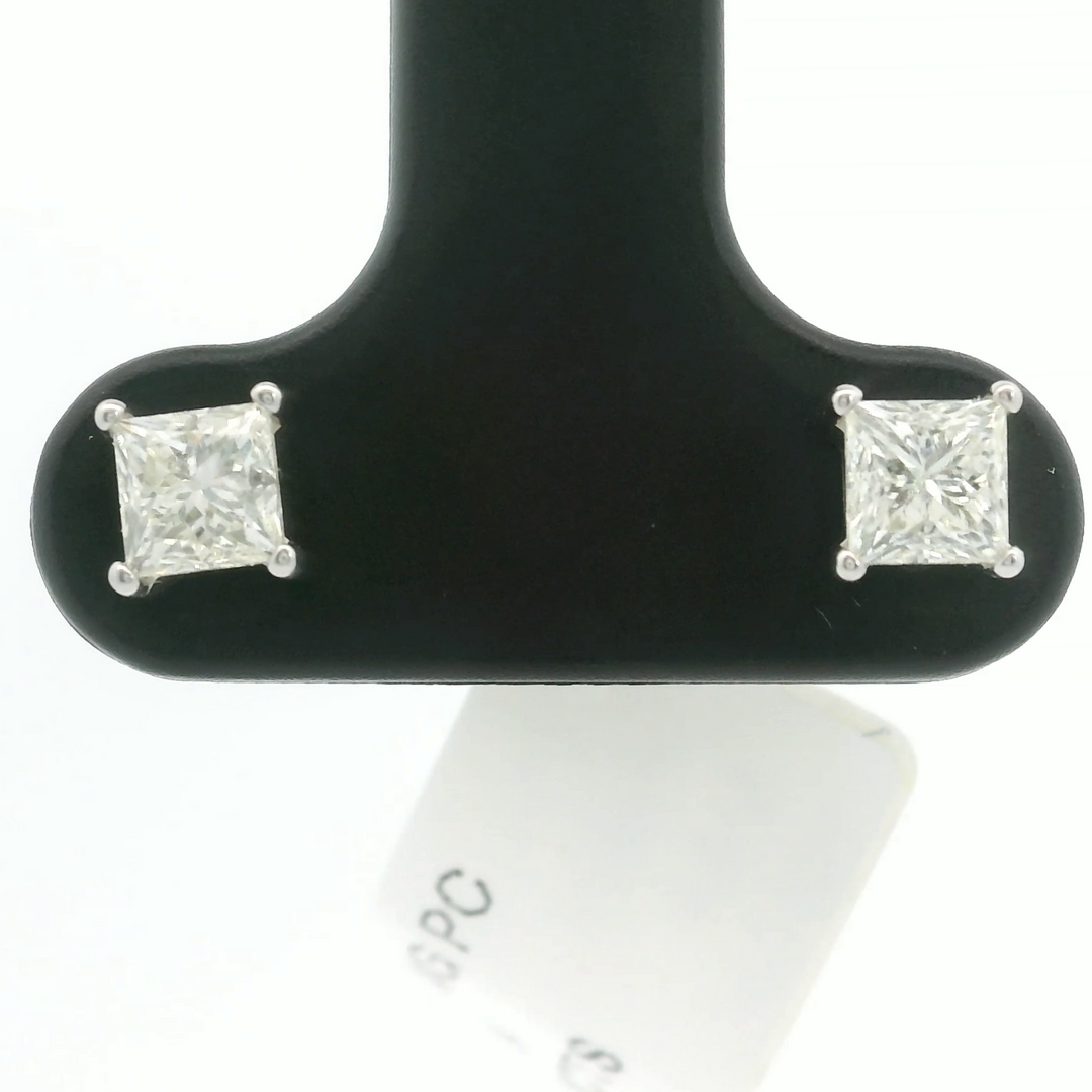 Brand New 3/4cttw Princess Cut Diamond Stud Earrings 14k White Gold