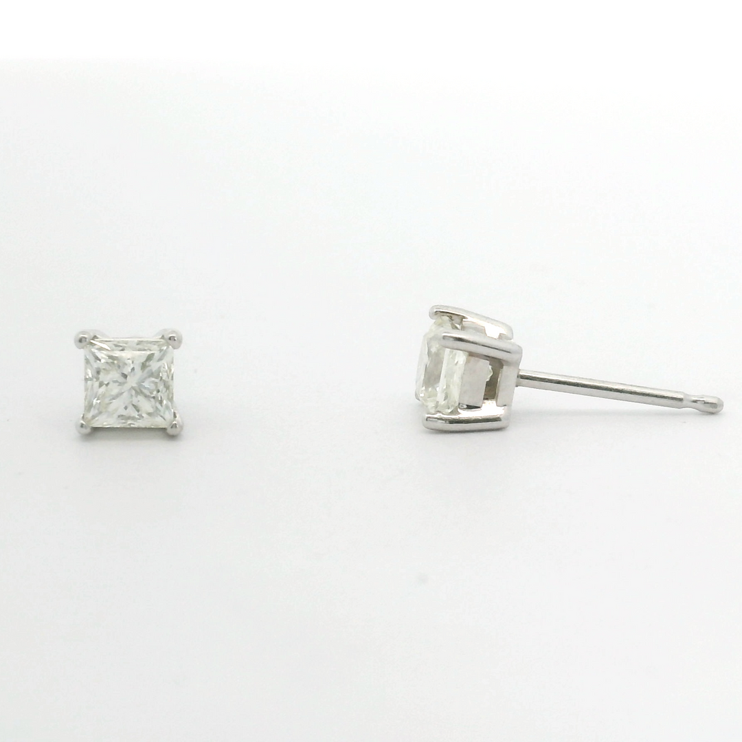 Brand New 3/4cttw Princess Cut Diamond Stud Earrings 14k White Gold