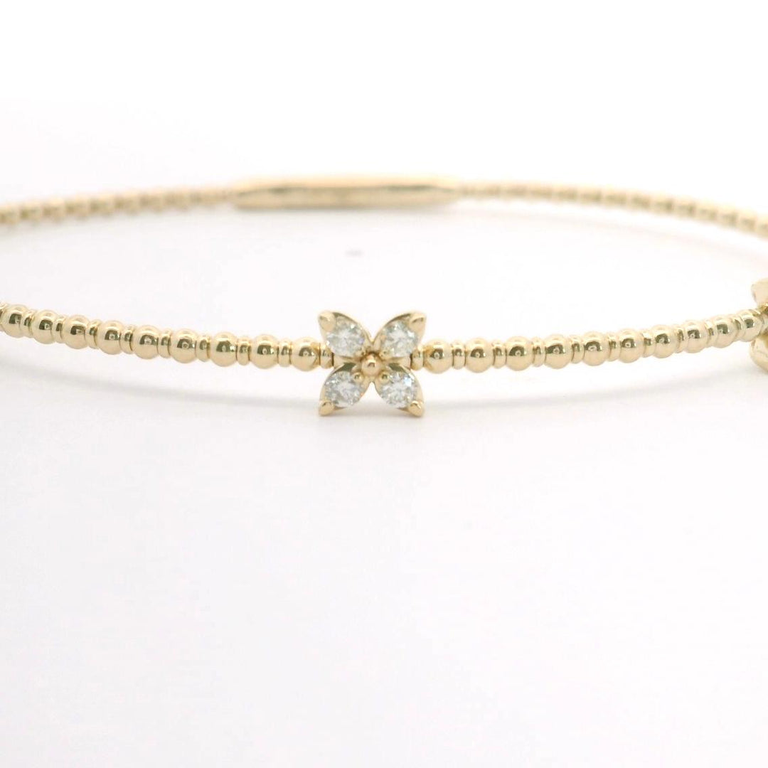 Brand New 14k Yellow Gold and Diamond Butterfly Flex Bangle Bracelet 7"