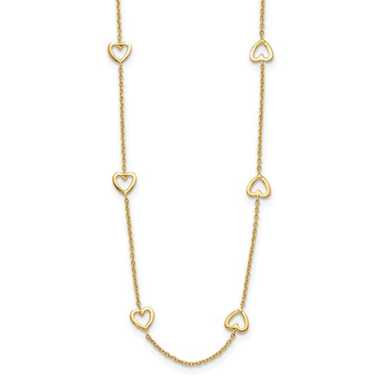 Brand New 14k Yellow Gold Open Hearts on Chain Necklace 18