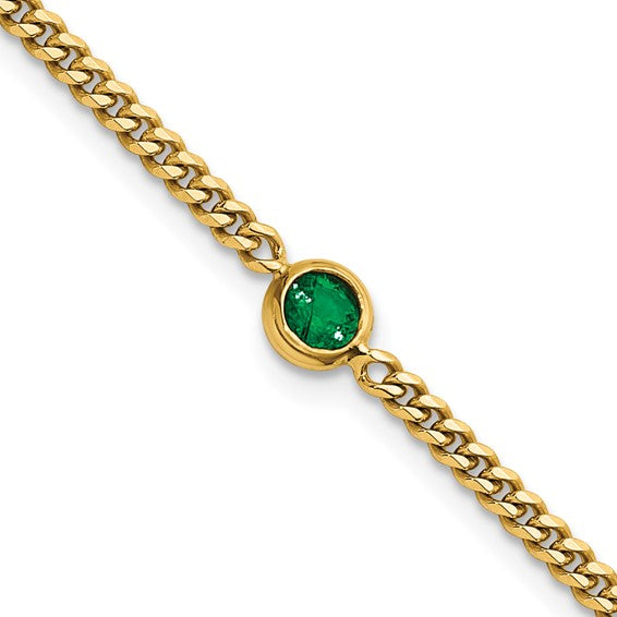 Brand New 14k Yellow Gold Emerald Curb Link Bracelet 7.25