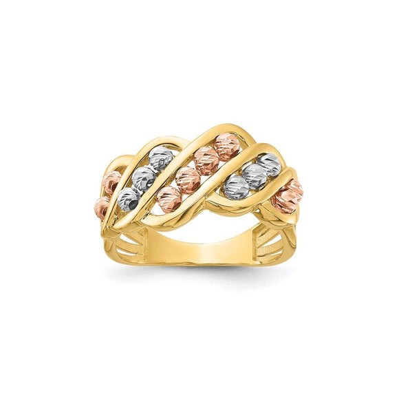 Brand New Diamond Cut Beads Fashion Ring in 14k Tri Tone Gold Size 7