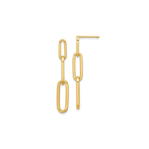 Brand New Polished Paperclip Link Post Dangle Earrings in 14k Yellow Gold