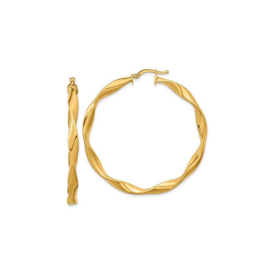 Brand New 14k Yellow Gold Twisted Large Round Hoop Earrings