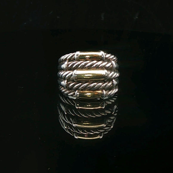 David Yurman 14k Yellow Gold and 925 Sterlin Silver Cable Band Ring Size 7