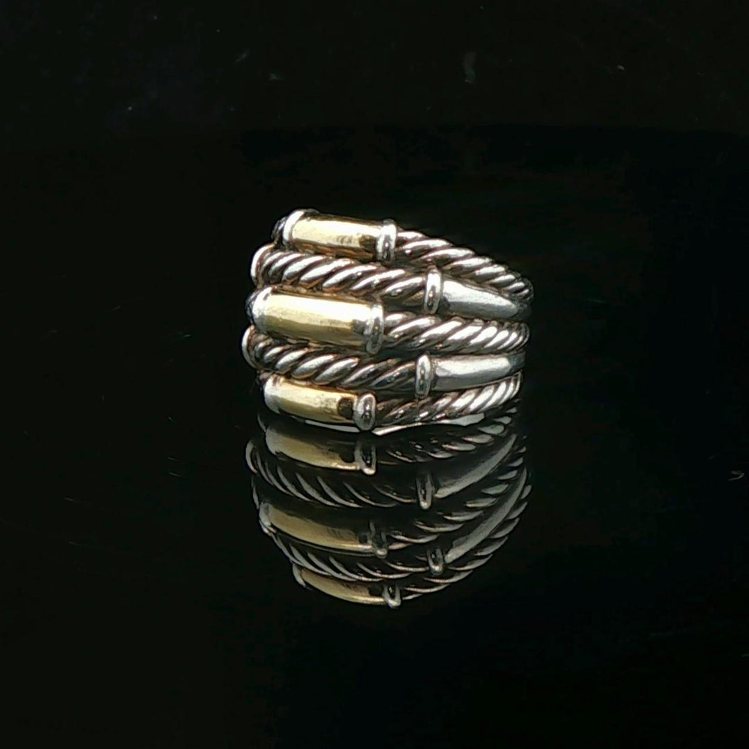 David Yurman 14k Yellow Gold and 925 Sterlin Silver Cable Band Ring Size 7
