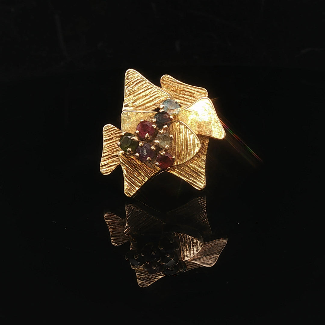18k Yellow Gold 9.3g Solid Vintage Abstract Multi Gemstone Ring Size 8