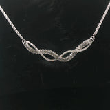 14k White Gold and 3cttw Diamond Wheat Link Fancy Pendant Necklace Italy 15"