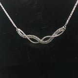 14k White Gold and 3cttw Diamond Wheat Link Fancy Pendant Necklace Italy 15"