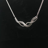 14k White Gold and 3cttw Diamond Wheat Link Fancy Pendant Necklace Italy 15"