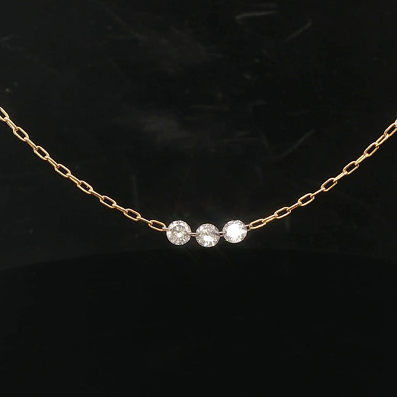18k Yellow Gold and 0.60cttw Drilled Diamond Cable Link Necklace Italy 14