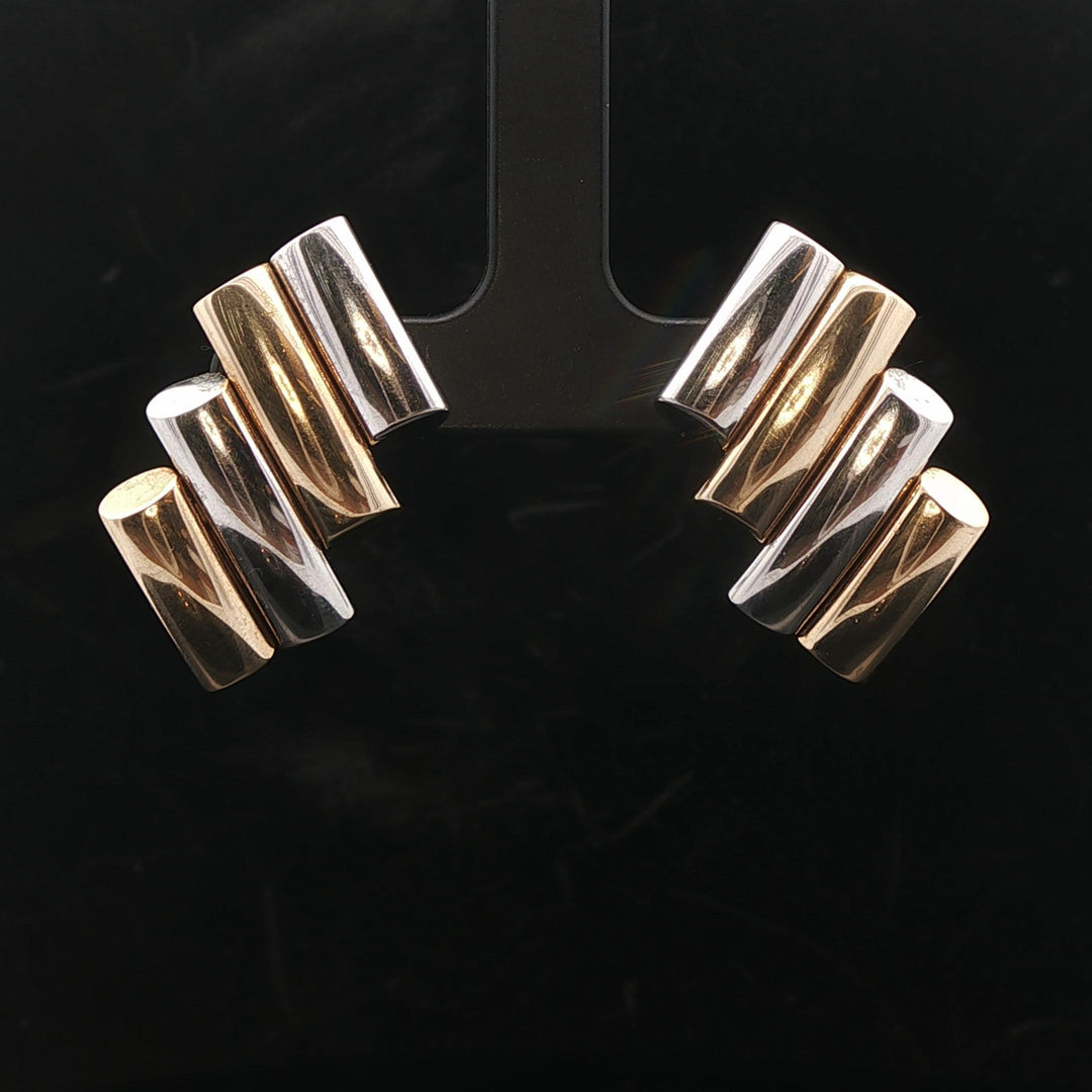 14k Yellow and White Gold 8.8g Unique Curved Bar Earrings Italy