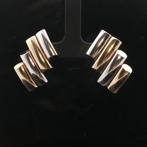 14k Yellow and White Gold 8.8g Unique Curved Bar Earrings Italy