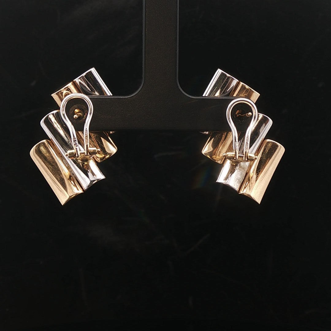 14k Yellow and White Gold 8.8g Unique Curved Bar Earrings Italy