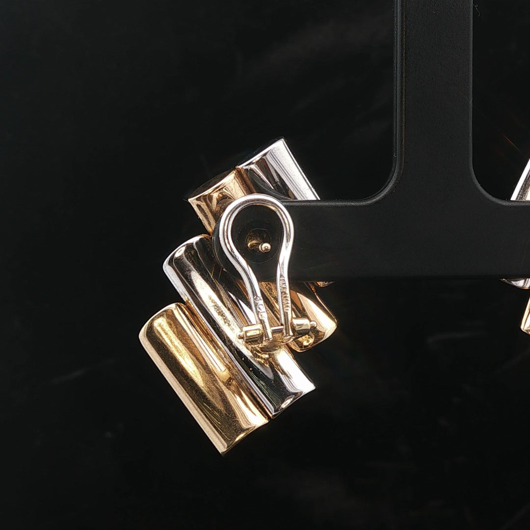 14k Yellow and White Gold 8.8g Unique Curved Bar Earrings Italy