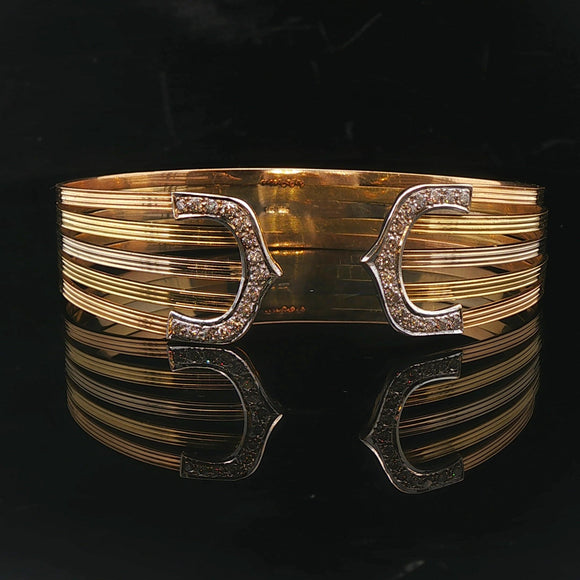 18k Yellow White and Rose Gold 0.90cttw Diamond Vintage Cuff Bracelet 7