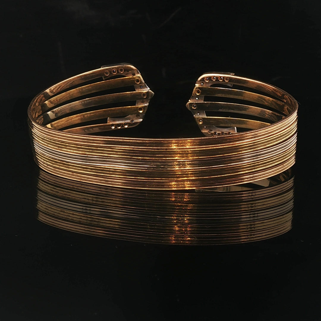 18k Yellow White and Rose Gold 0.90cttw Diamond Vintage Cuff Bracelet 7"