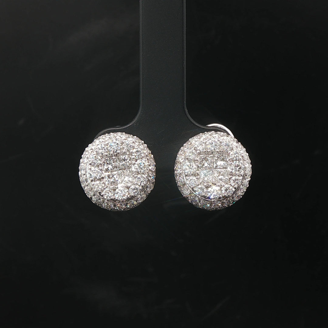 18k White Gold and 3cttw Diamond Cluster Button Stud Earrings