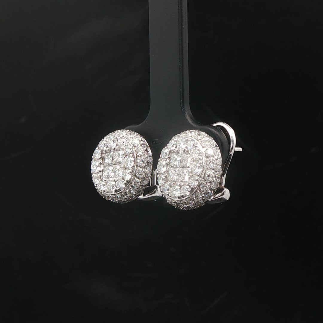 18k White Gold and 3cttw Diamond Cluster Button Stud Earrings